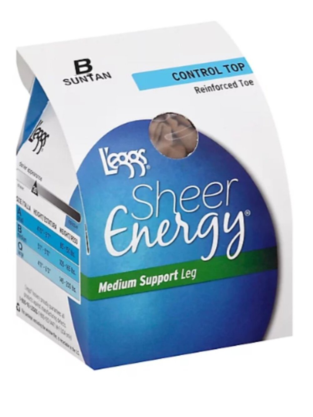 NWT Sheer Energy Medium Support Pantyhose Control Top Suntan Sz B